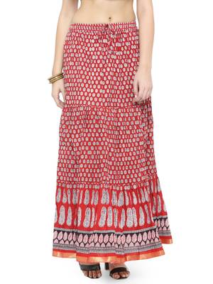 Red Hand Block Printed Pure Cotton Skirt 1