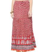 Red Hand Block Printed Pure Cotton Skirt