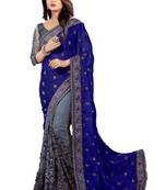 Navy blue embroidered georgette saree with blouse