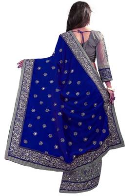 Navy blue embroidered georgette saree with blouse 2