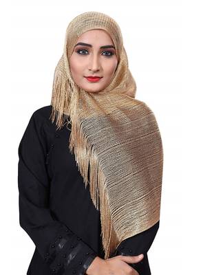 Golden Color Soft Plain Lace Work Hijab Dupatta Scarf For Women 1
