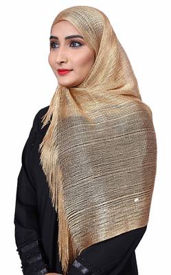 Golden Color Soft Plain Lace Work Hijab Dupatta Scarf For Women 2