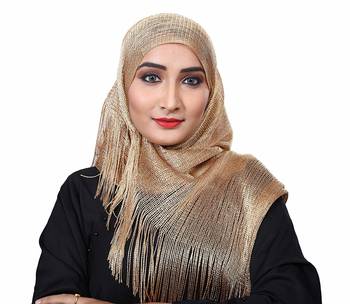 Golden Color Soft Plain Lace Work Hijab Dupatta Scarf For Women 3