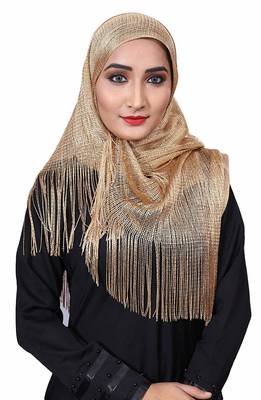 Golden Color Soft Plain Lace Work Hijab Dupatta Scarf For Women 4