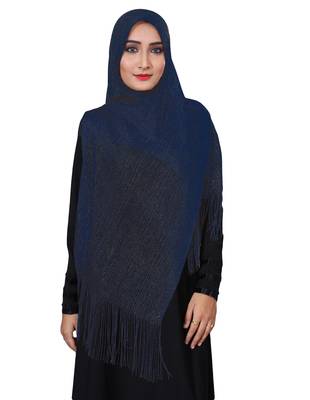 Blue Color Soft Plain Lace Work Hijab Dupatta Scarf For Women 1