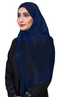 Blue Color Soft Plain Lace Work Hijab Dupatta Scarf For Women 2