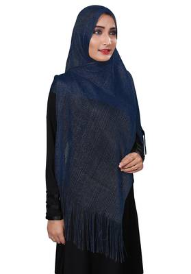 Blue Color Soft Plain Lace Work Hijab Dupatta Scarf For Women 3