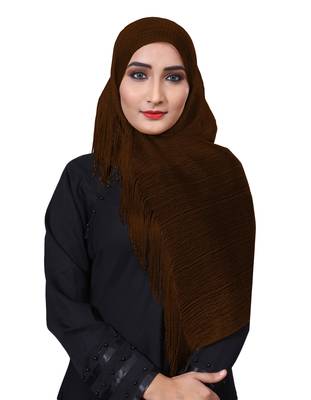Coffee Color Soft Plain Lace Work Hijab Dupatta Scarf For Women 1