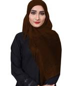 Coffee Color Soft Plain Lace Work Hijab Dupatta Scarf For Women
