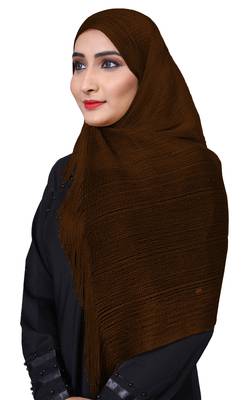 Coffee Color Soft Plain Lace Work Hijab Dupatta Scarf For Women 2