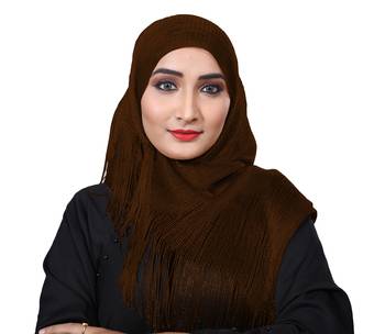 Coffee Color Soft Plain Lace Work Hijab Dupatta Scarf For Women 3