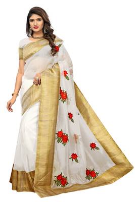 White printed tissue saree with blouse 1