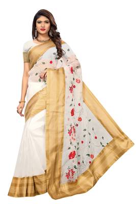 White printed tissue saree with blouse 1