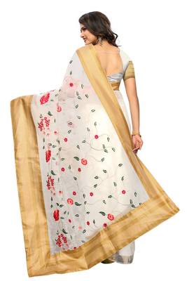 White printed tissue saree with blouse 2