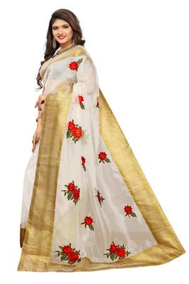 White printed tissue saree with blouse 4