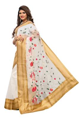 White printed tissue saree with blouse 4