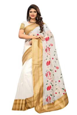 White printed tissue saree with blouse 5