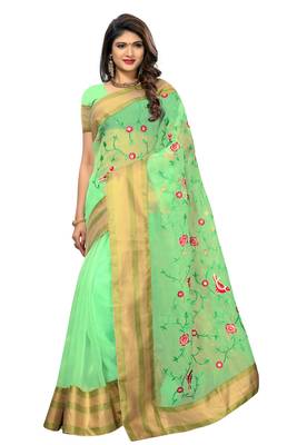Green printed tissue saree with blouse 1