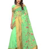 Green printed tissue saree with blouse