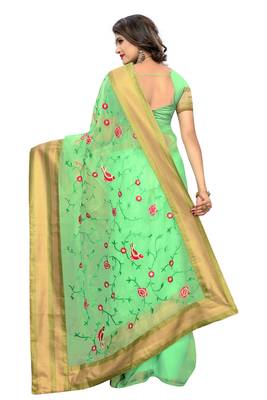 Green printed tissue saree with blouse 2