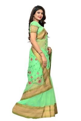 Green printed tissue saree with blouse 3