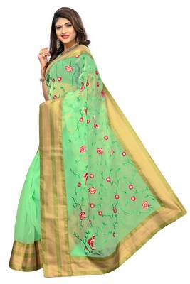 Green printed tissue saree with blouse 4