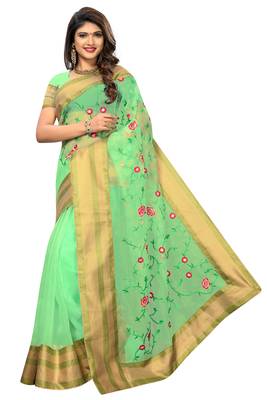 Green printed tissue saree with blouse 5
