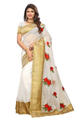White printed tissue saree with blouse 5