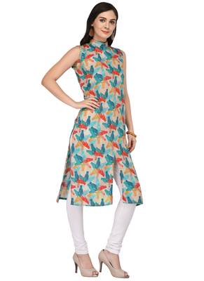 Multicolor Cotton Silk Designer Long Party Wear Kurti 2
