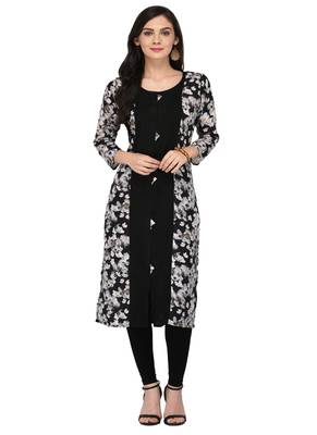 Black Cotton Silk Designer Long Party Wear Kurti 1