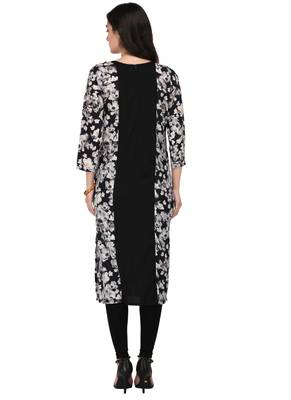 Black Cotton Silk Designer Long Party Wear Kurti 3