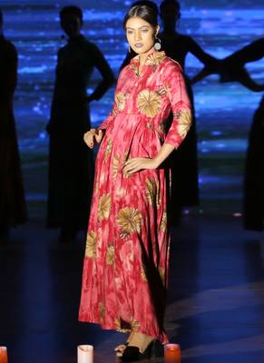Pink Rayon Designer Long Party Wear Kurti 2