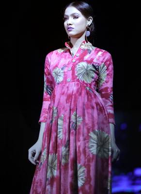 Pink Rayon Designer Long Party Wear Kurti 4