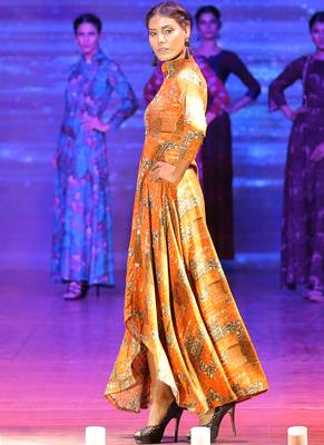 Orange Rayon Designer Long Party Wear Kurti 2