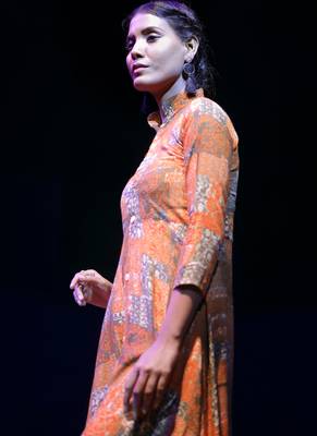 Orange Rayon Designer Long Party Wear Kurti 4