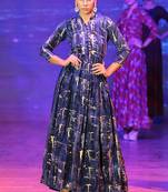 Navy Blue Rayon Designer Long Party Wear Kurti