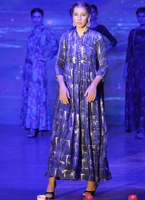 Navy Blue Rayon Designer Long Party Wear Kurti 2