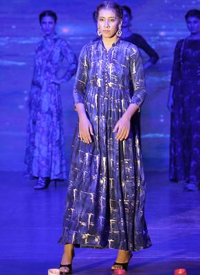 Navy Blue Rayon Designer Long Party Wear Kurti 3