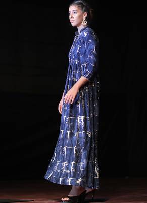 Navy Blue Rayon Designer Long Party Wear Kurti 5