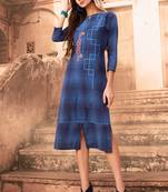 Blue Cotton Designer Long Party Wear Kurti