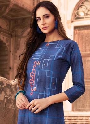Blue Cotton Designer Long Party Wear Kurti 2