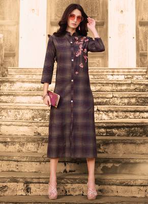Brown Cotton Designer Long Party Wear Kurti 1