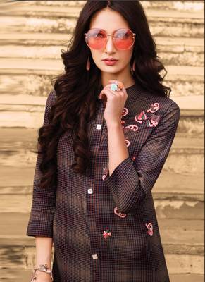 Brown Cotton Designer Long Party Wear Kurti 2