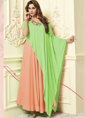Dark Peach Rayon Designer Long Party Wear Kurti 1