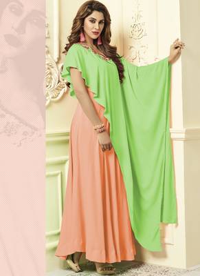 Dark Peach Rayon Designer Long Party Wear Kurti 2