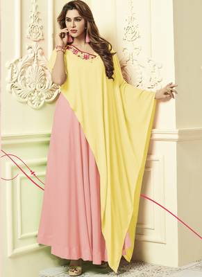 Pink Rayon Designer Long Party Wear Kurti 1