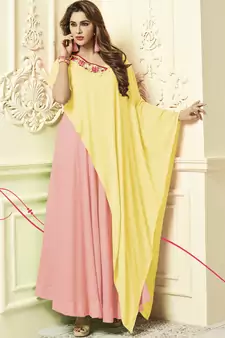 Pink Rayon Designer Long Party Wear Kurti
