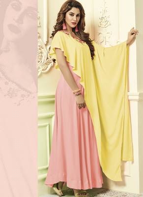 Pink Rayon Designer Long Party Wear Kurti 2