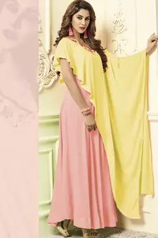 Pink Rayon Designer Long Party Wear Kurti