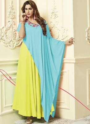 Yellow Rayon Designer Long Party Wear Kurti 1